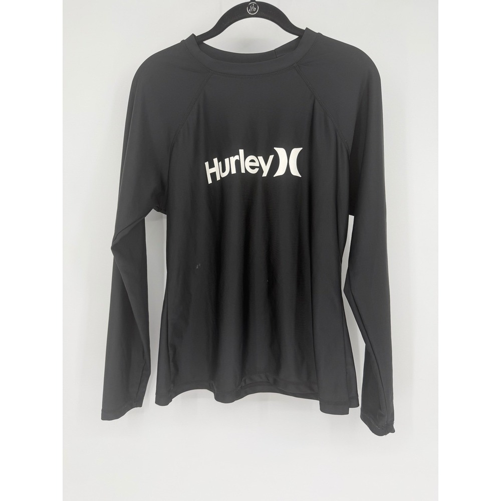 Hurley Kids Black Long Sleeve Rash Guard UPF 50+ Swim Shirt Large